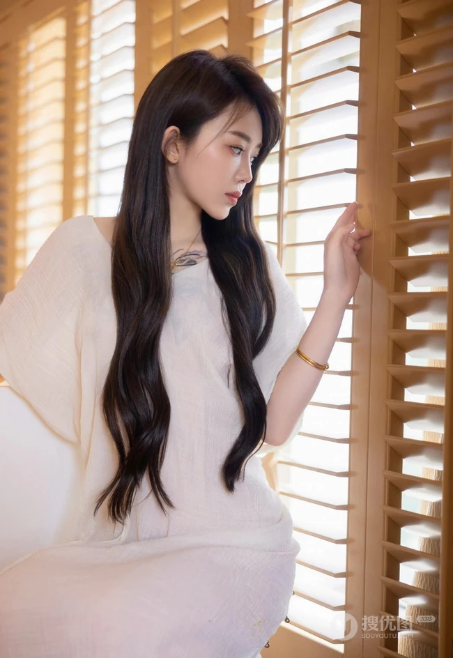 气质时尚有魅力的纹身女生轻熟连衣白裙穿搭动人室内写真套图