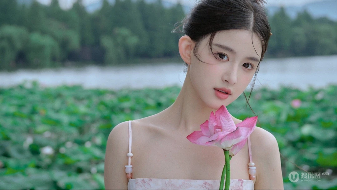 荷叶圆圆，少女甜甜，甜美可人清新养眼美女古典韵味十足荷塘边写真壁纸