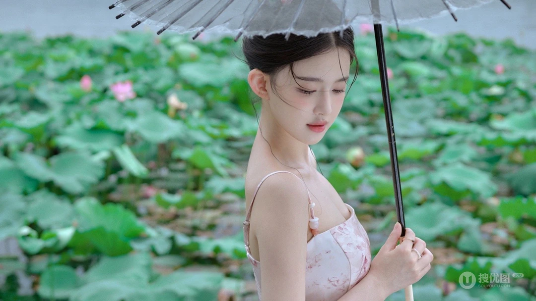 荷叶圆圆，少女甜甜，甜美可人清新养眼美女古典韵味十足荷塘边写真壁纸