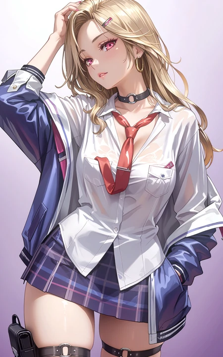 金发动漫美女，白衬衫，JK裙，性感美腿动漫御姐手机壁纸图片