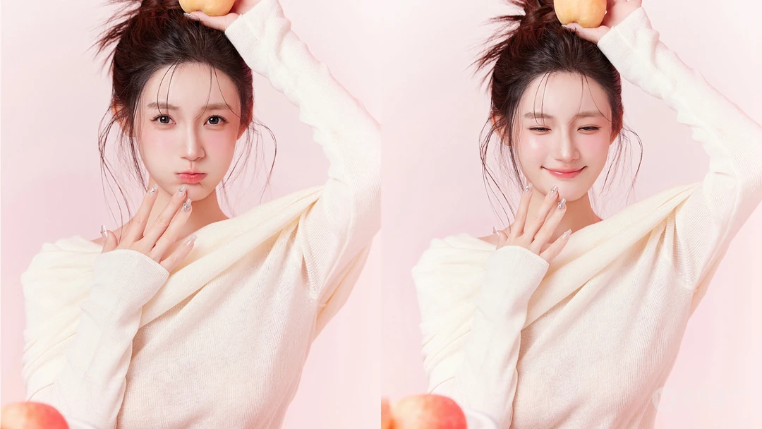 水蜜桃少女，笑容甜美可人的青春少女手拿水蜜桃写真壁纸图片