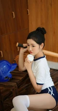 制服短裤棒球女生沈梦瑶学院风写真套图