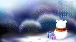 唯美冬日雪景，雪人，北极光 2021年12年日历壁纸图片