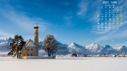 唯美冬日雪景，雪人，北极光 2021年12年日历壁纸图片