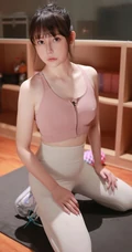 气质漂亮浅粉女生韩希蕾紧身运动衣白裤健身房锻炼显线条有致身段写真套图