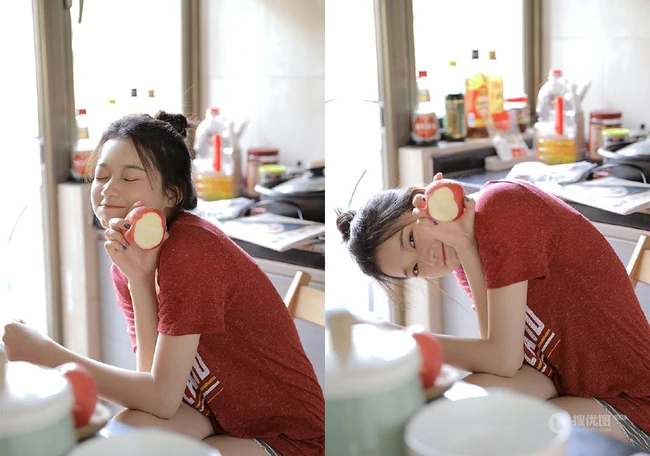 厨房里洗洗漱漱的可爱美丽少女身影唯美居家休闲装写真美照图集