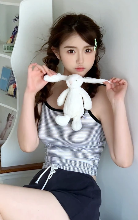 这个夏天实在有点热哦！清凉背心短裤少女居家动人写真照