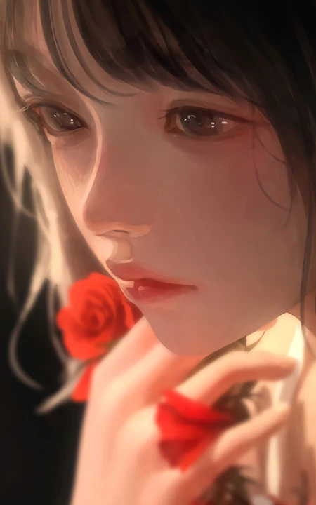 水汪汪大眼睛玫瑰少女动漫美少女伤感侧颜完美手机壁纸图片