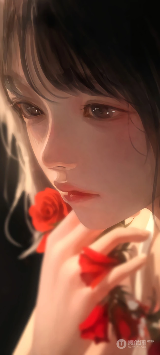 水汪汪大眼睛玫瑰少女动漫美少女伤感侧颜完美手机壁纸图片