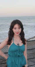 海边游玩的气质匀称肩带裙白皙女生美拍照片分享