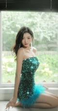小姐姐真的好有气质，大长腿气质女生紧身连衣裙室内图片