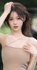 婉约的江南女生着礼裙汉裙手拿小扇湖边凉亭写真图片