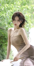 婉约的江南女生着礼裙汉裙手拿小扇湖边凉亭写真图片
