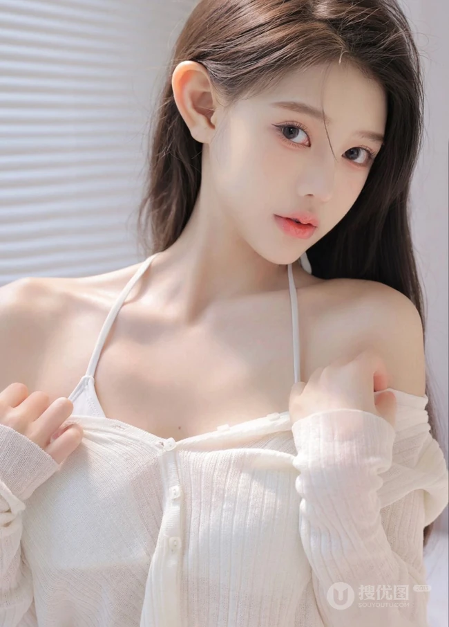 清甜女生清凉肩带衣短裤穿搭室内写真图片
