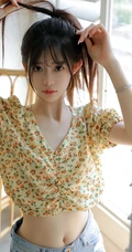 好清凉的小碎花，夏日清凉少女碎花衫短裤穿搭超美写真图片