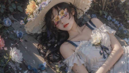 不敢去打扰，蒙着眼睛，安静的躺在地上睡觉的少女壁纸图片