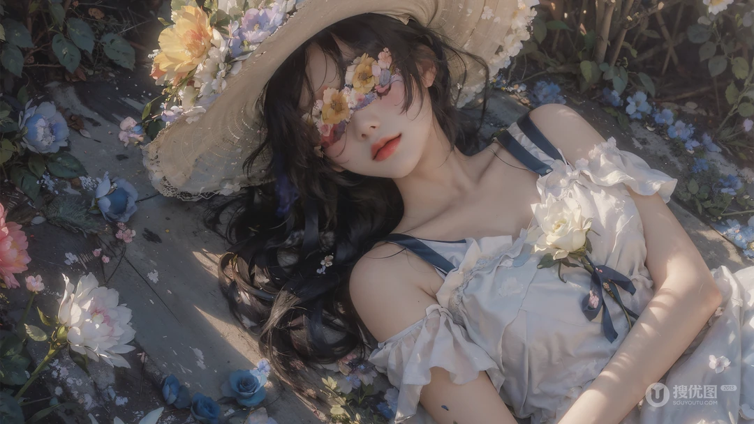 不敢去打扰，蒙着眼睛，安静的躺在地上睡觉的少女壁纸图片