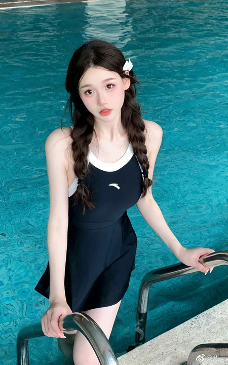 泳池少女紧身死库水泳装可爱动人自拍美照