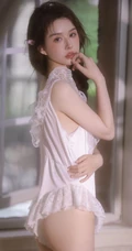 小巧玲珑精致高颜值女生白色蕾丝连体家居服居家气质写真图片