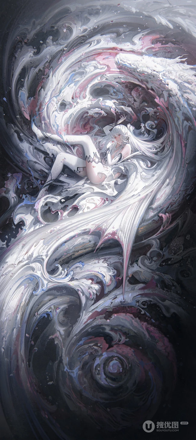 龙型生物，旋涡，少女，科幻玄幻唯美手机壁纸图片