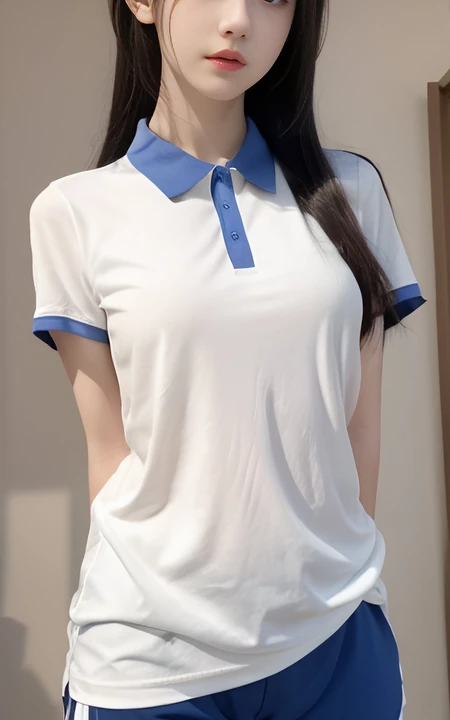 穿着白色上衣蓝色短裤的可爱美丽学生装AI动漫美少女高清手机壁纸