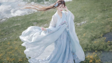 草地上仙气飘飘的古装古风美女唯美高清桌面壁纸图片
