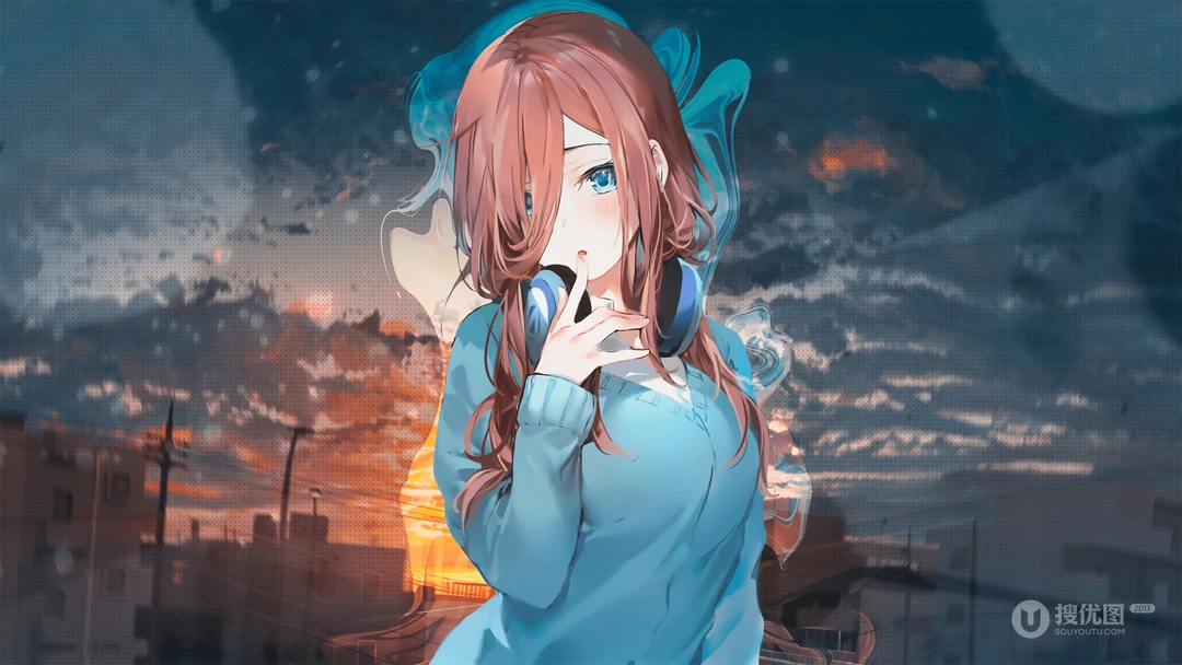 中野三玖，漫画《五等分的新娘》人物中野三玖蓝色衣服娇媚壁纸图片