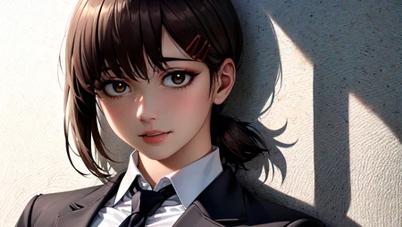 大眼睛，短发，身着学生装西服领带的动漫少女青春靓丽桌面壁纸图