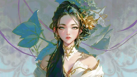 中国风古典女人，头戴朱钗的手绘动漫美女高清插画桌面壁纸
