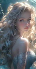 水中的美人鱼，五彩斑斓，精致唯美飘逸的水中动漫AI美人鱼超美图片