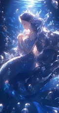 水中的美人鱼，五彩斑斓，精致唯美飘逸的水中动漫AI美人鱼超美图片