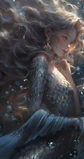 水中的美人鱼，五彩斑斓，精致唯美飘逸的水中动漫AI美人鱼超美图片