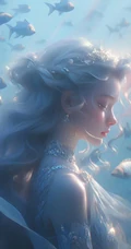 水中的美人鱼，五彩斑斓，精致唯美飘逸的水中动漫AI美人鱼超美图片