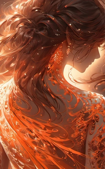 宛如披着红色凤凰羽衣的动漫美女超美梦幻手机壁纸图片