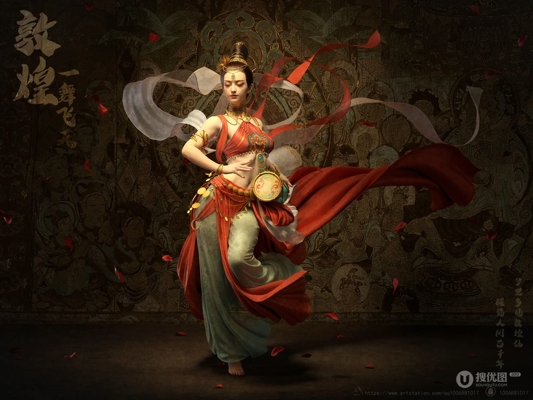 敦煌 一舞飞天，及富有特色的敦煌美女飞天舞唯美桌面壁纸图片