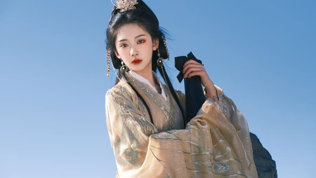 戴着凤凰朱钗，宛若皇妃的古装古风美女绝美写真桌面壁纸图片