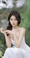 青提与少女，小溪边的清新清新肩带白裙女生和青提唯美写真照