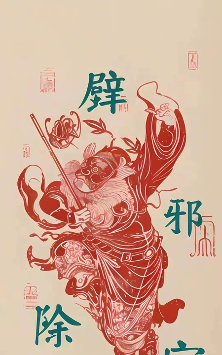 钟馗，辟邪除灾创意文字手机壁纸图片