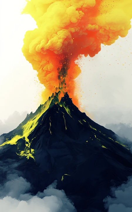 喷发的火山，不同颜色，染料，创意火山插画手机壁纸图片
