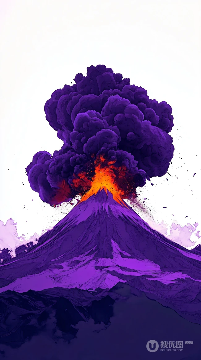 喷发的火山，不同颜色，染料，创意火山插画手机壁纸图片