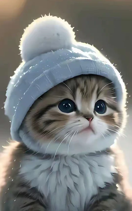 戴着冬帽的可爱小猫咪手机壁纸图片