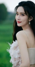 孟子义户外田间木栈道娇俏可爱美照，肩带衣加短裙尽显白皙肌肤身段