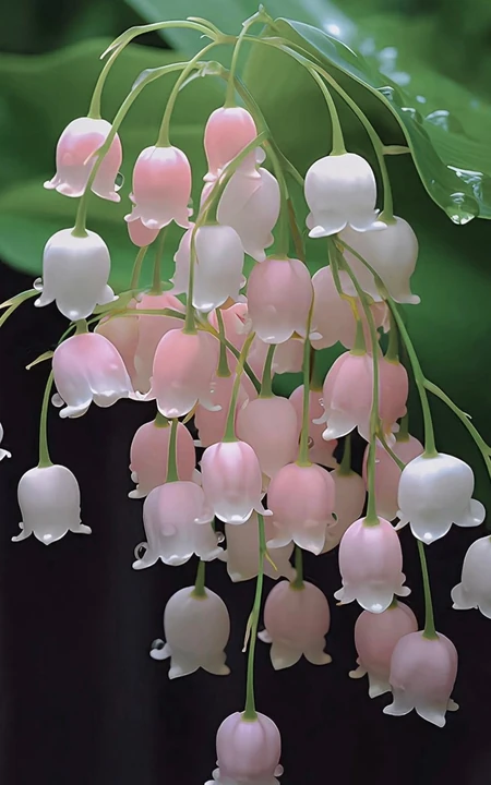 盛开的山谷百合，雨后戴着露珠露水的唯美山谷百合手机壁纸图片