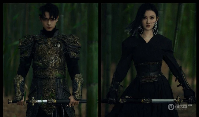 许凯，景甜演绎江湖武侠风写真大片，一对竹林里的逍遥伴侣