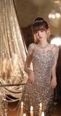 千金大小姐驾到，奢华室内，浑身闪钻连衣裙千金大小姐女生高清室内写真