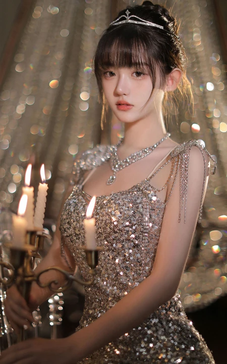 千金大小姐驾到，奢华室内，浑身闪钻连衣裙千金大小姐女生高清室内写真