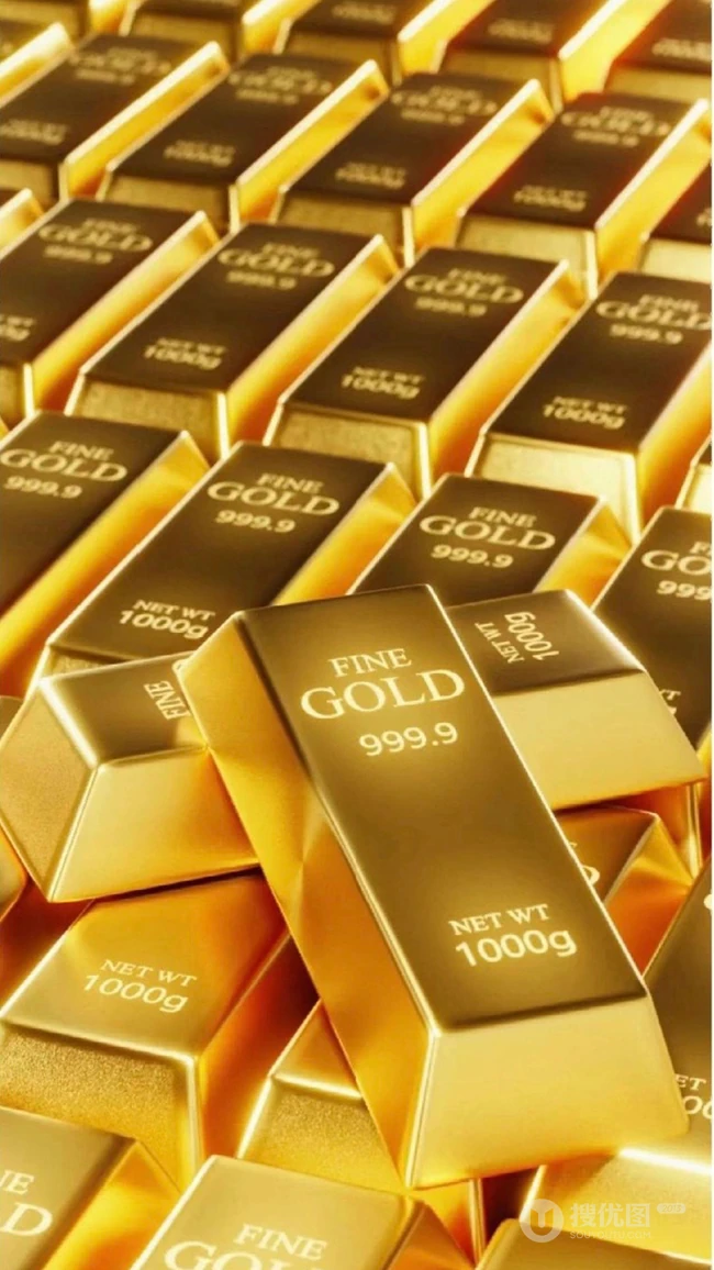 金光灿灿，码放整齐的金条，千足金，黄金手机壁纸图片