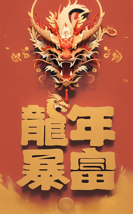 龙年暴富手机壁纸，红色喜庆，卡通龙 2024龙年节日手机壁纸