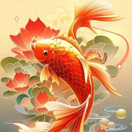 好运连连，2024吉祥锦鲤，水中游弋的红色锦鲤唯美背景图片