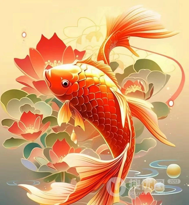 好运连连，2024吉祥锦鲤，水中游弋的红色锦鲤唯美背景图片 第1张